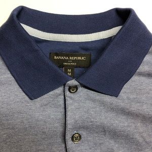 New Banana Republic Dress Polo Mens Medium Short Sleeve Blue Cotton NWT